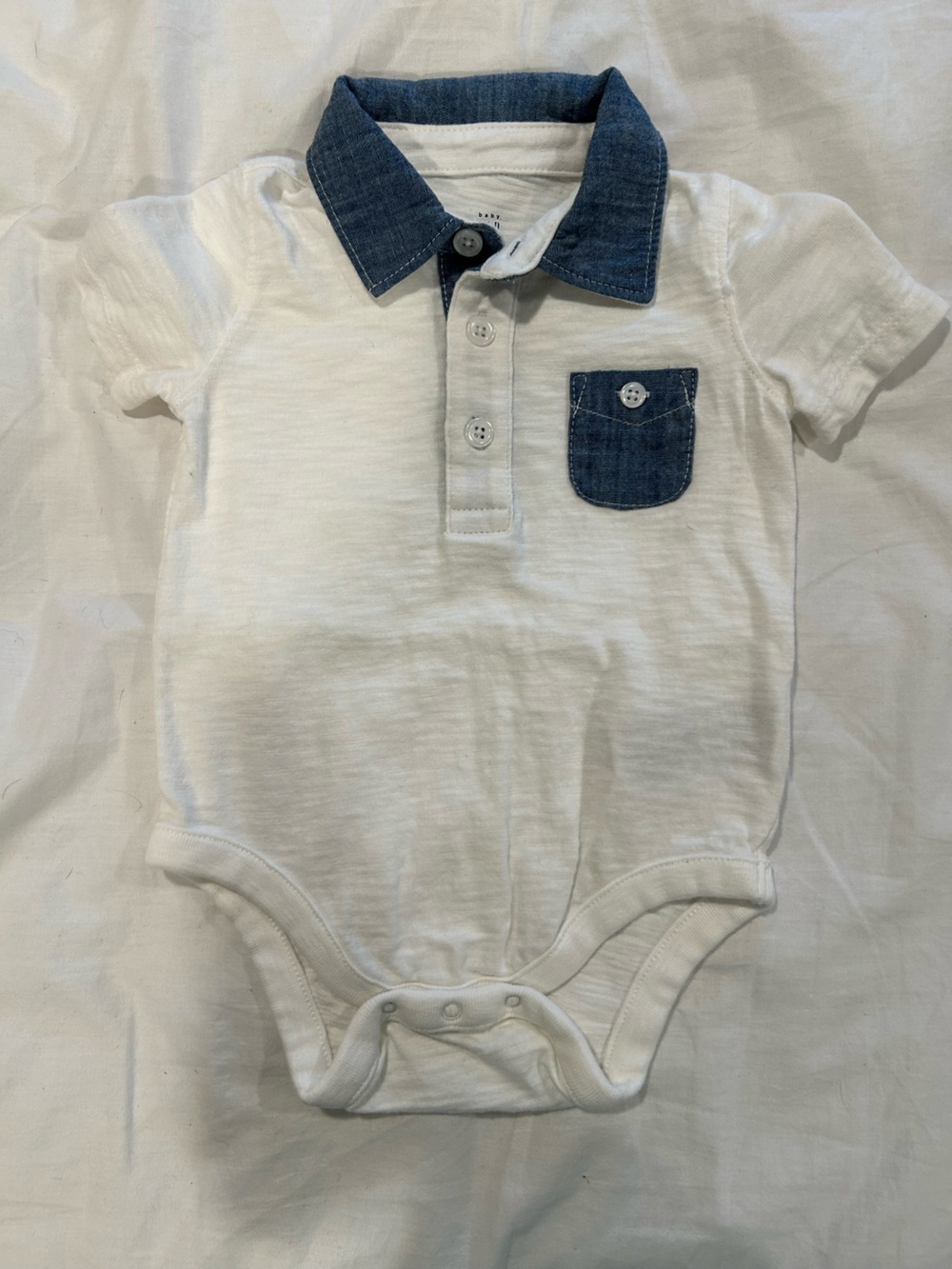 GAP White Baby Onesie with Blue Pocket Accents